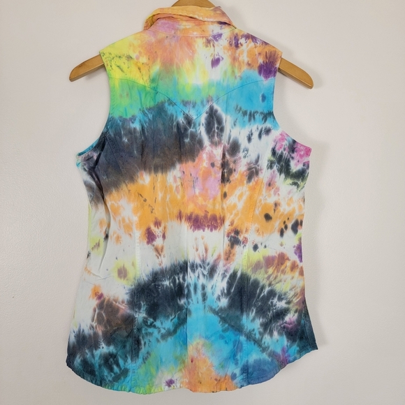 Carhartt Sleeveless Tye Dye Top Cotton Snap Front Western 2009 Fitted Structure - Picture 7 of 12
